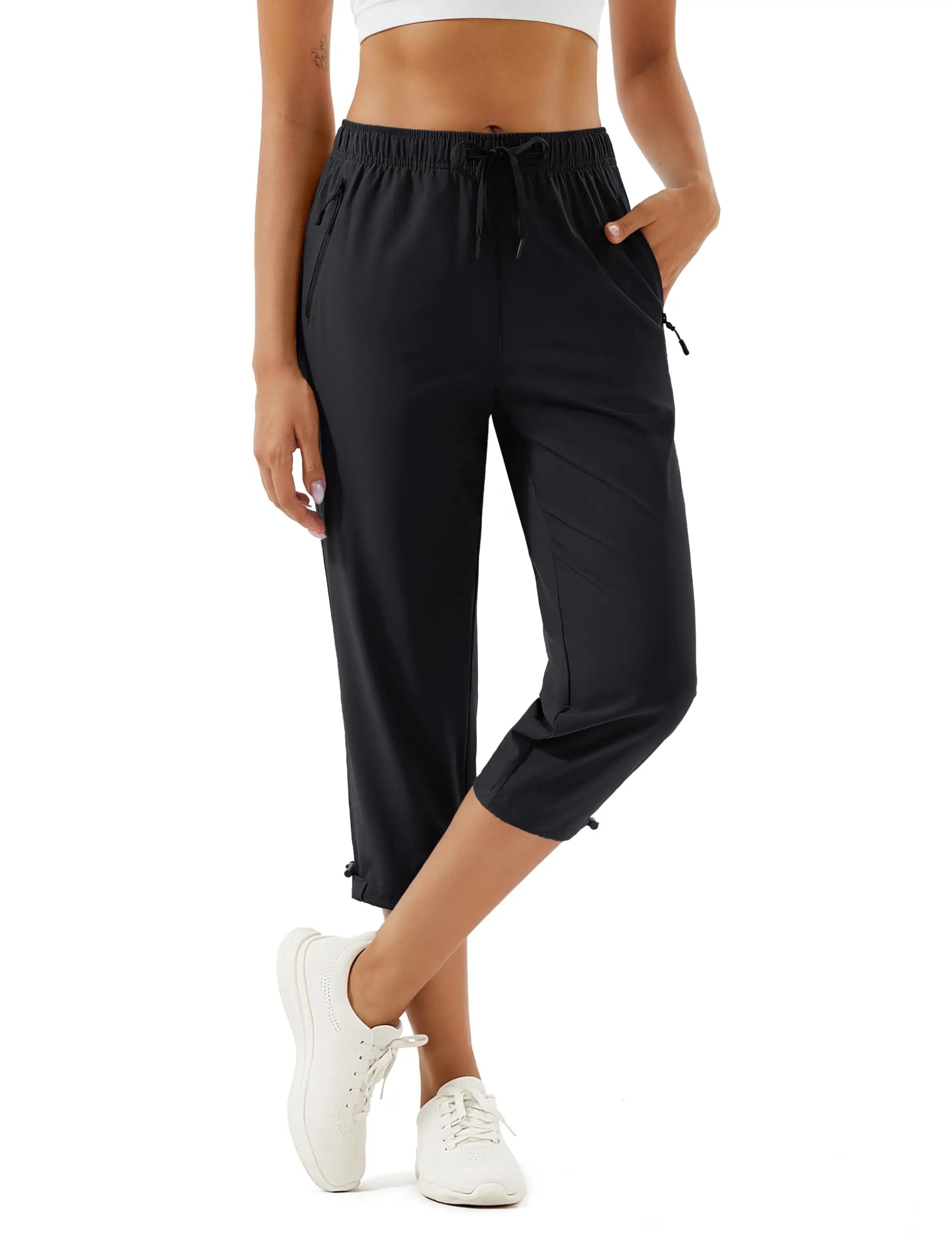TACVASEN Women's Hiking Capris Pants UPF 50+ Lightweight Quick Dry Workout Travel Summer Casual Drawstring Pants Zipper Pockets
