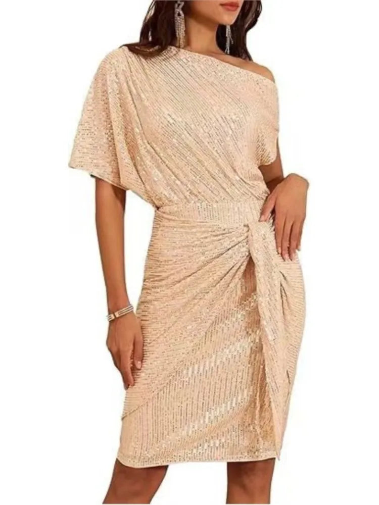 Sequin Off-Shoulder Ruched Mini Dress