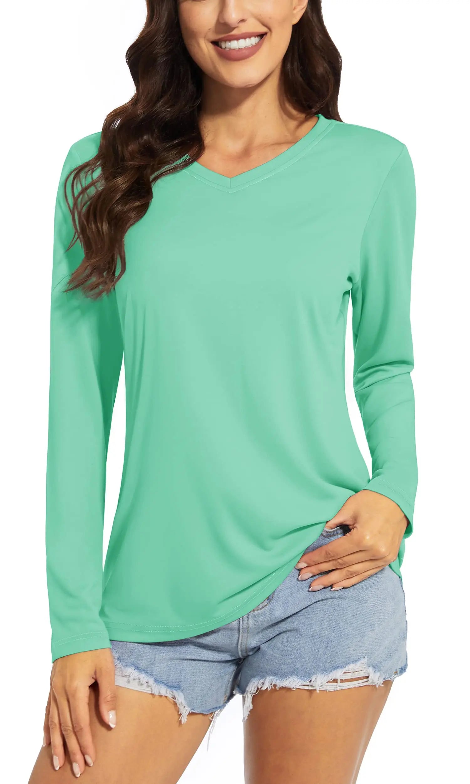TACVASEN Summer UPF 50+ Long Sleeve T-Shirts Womens Sun Protection V Neck Fashion Tee Shirts Quick Dry Outdoor Hiking Pullover