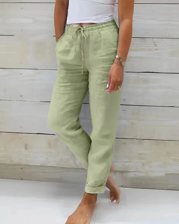 Cotton-Linen Tapered Summer Pants