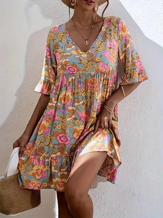 Plus-Size Floral Ruffle-Hem Dress