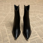 Pointed-Toe Chrome-Tip Ankle Boots