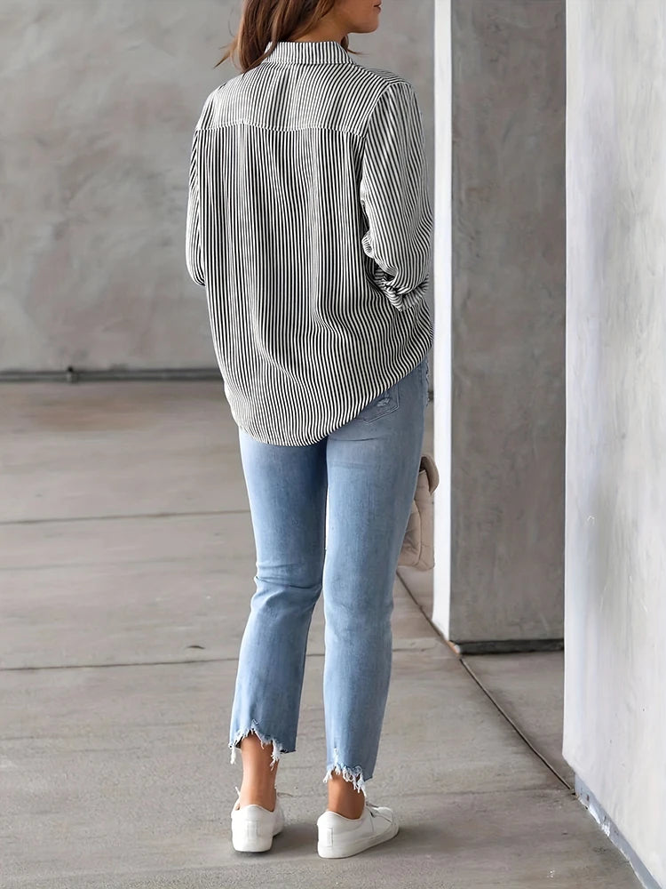 Striped Long-Sleeve Relaxed Blouse