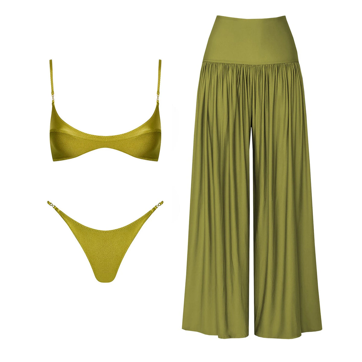 Strappy Three-Piece Bandeau Bikini Set
