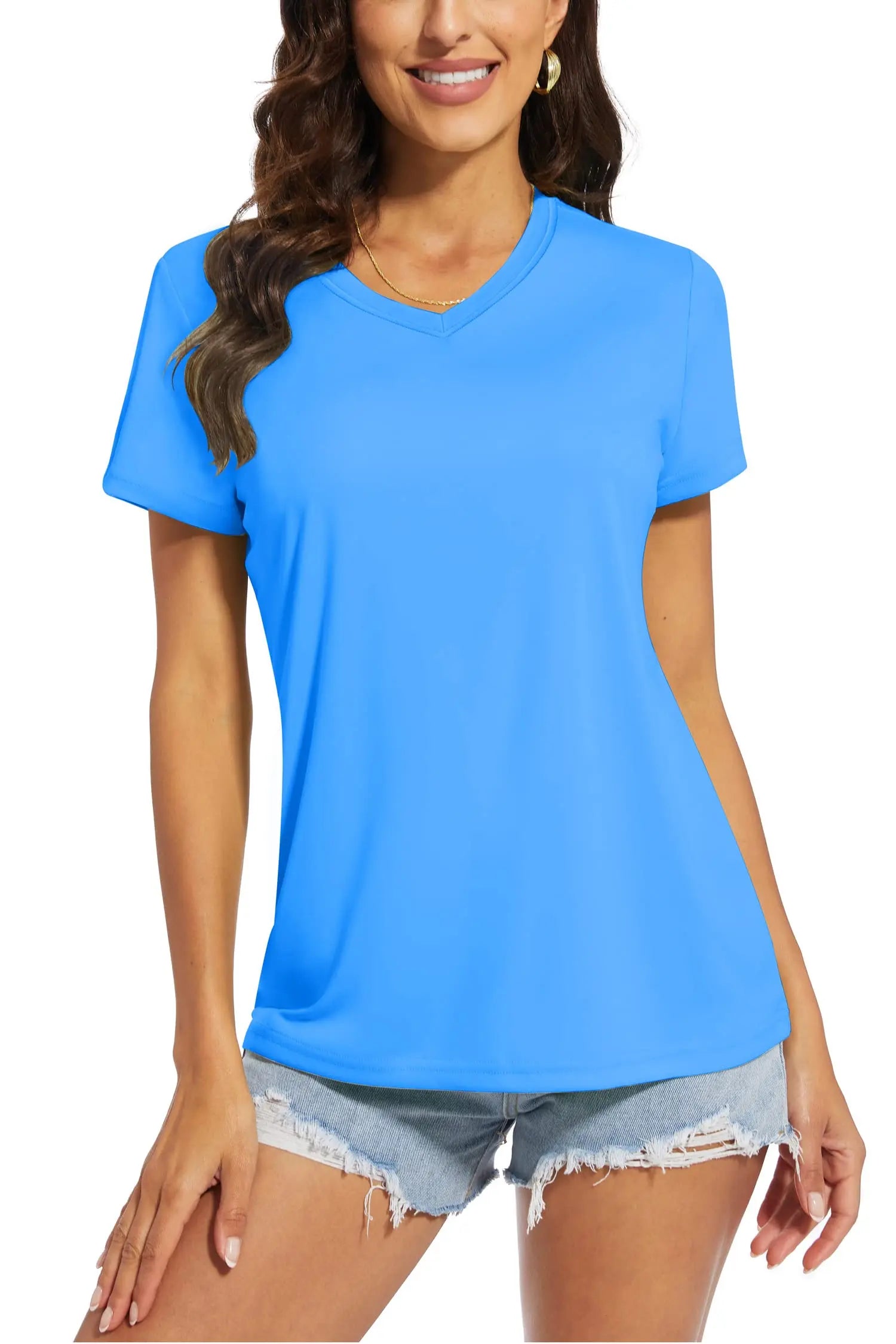 TACVASEN UPF 50+ Summer Short Sleeve V-Neck T-shirts Womens Sun Protection T-shirts Quick Dry Hiking Running Tee Shirts Tops