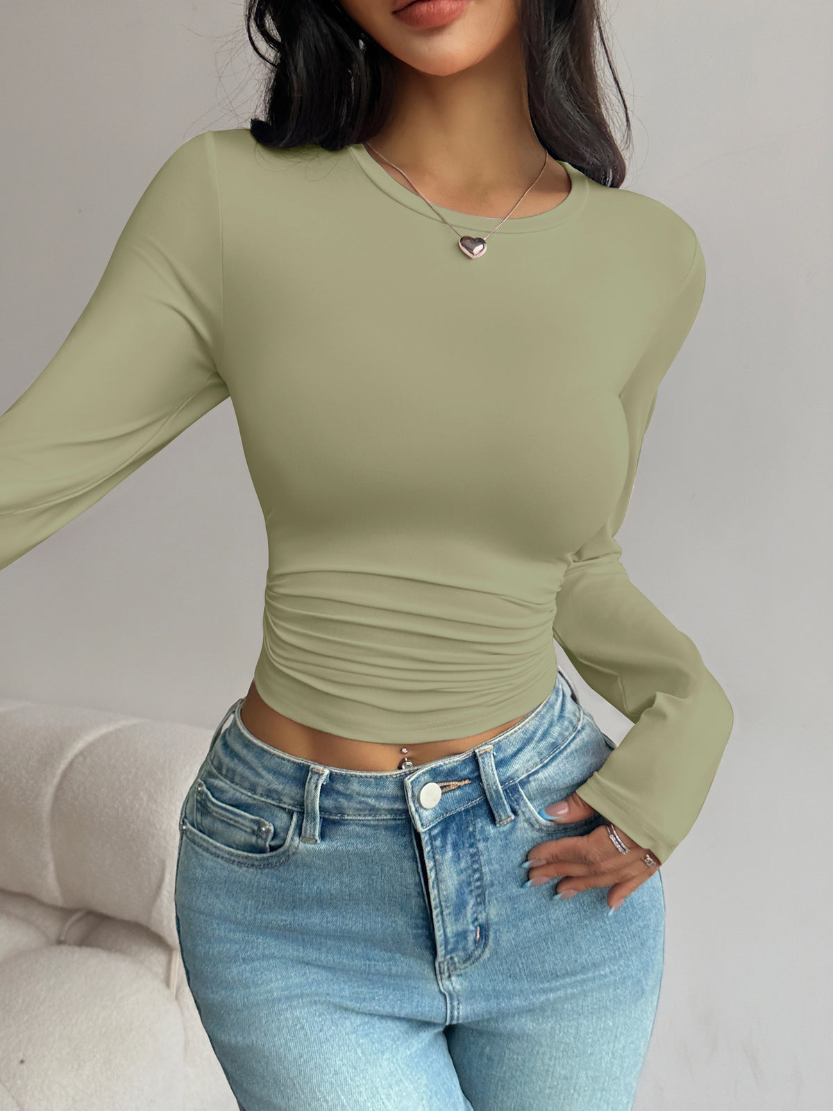 Long-Sleeve Slim-Fit Crop T-Shirt