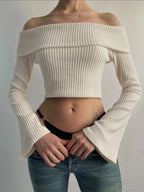Off-Shoulder Flare-Sleeve Crop Top