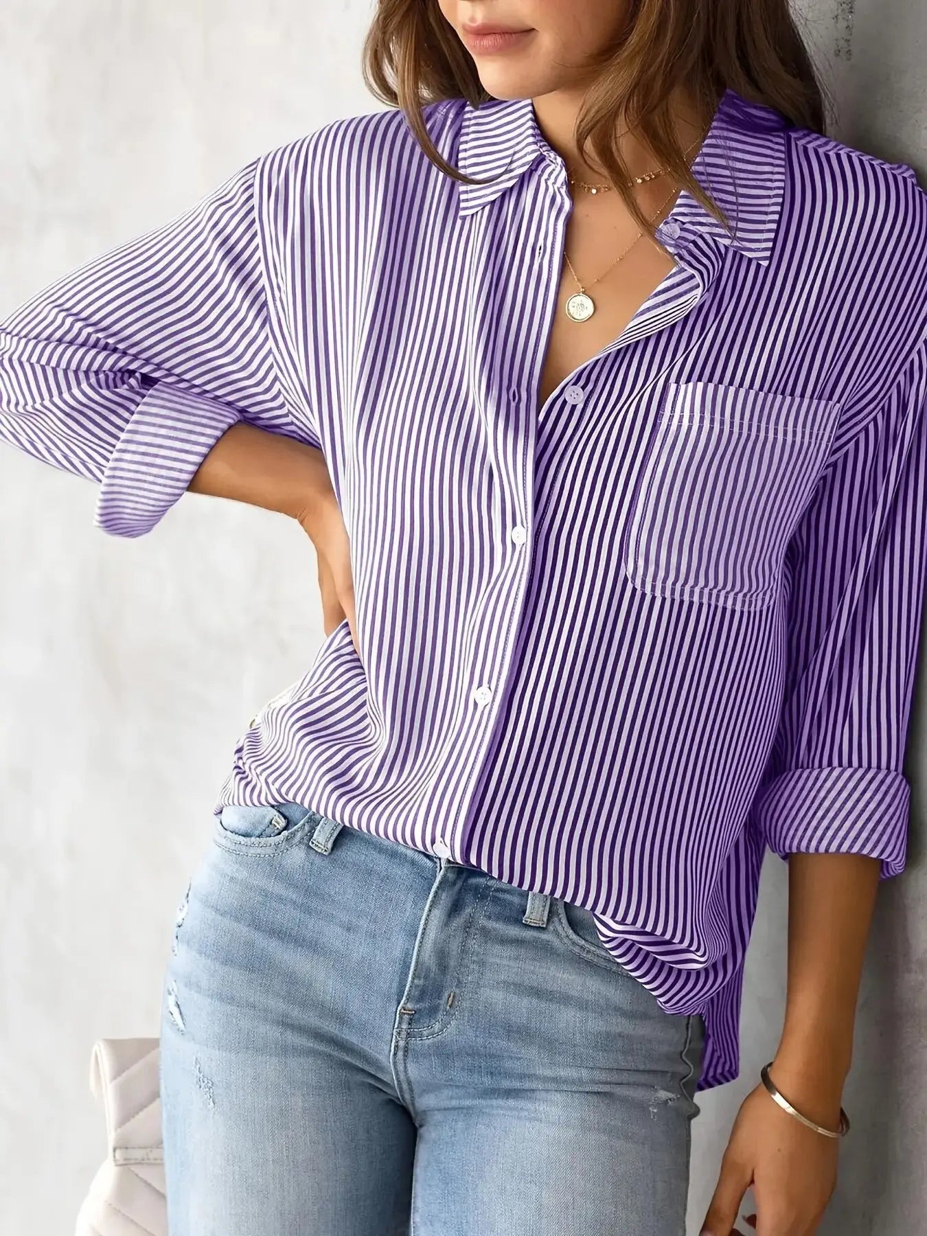 Striped Long-Sleeve Relaxed Blouse