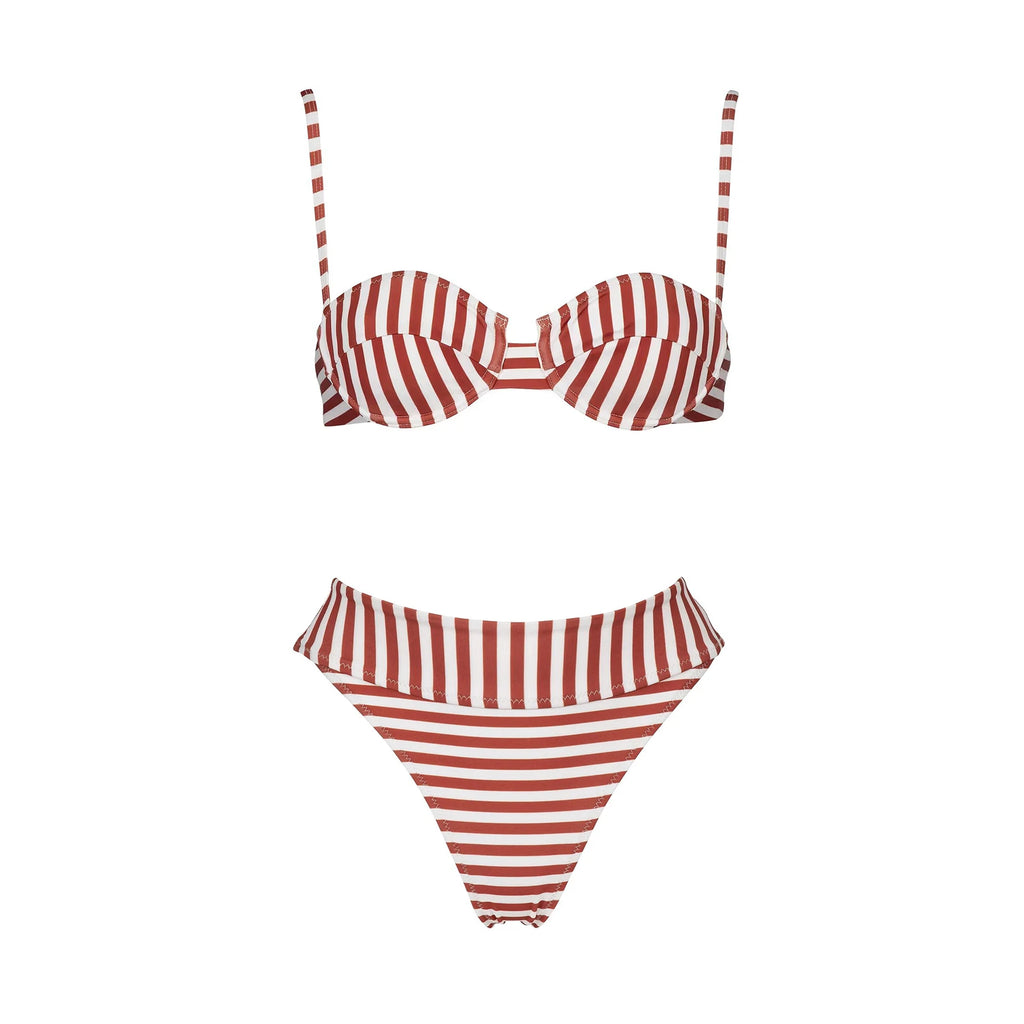 Striped Three-Piece Bandeau Bikini Set