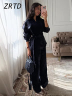 Lace-Up Linen Shirt & Pants Set
