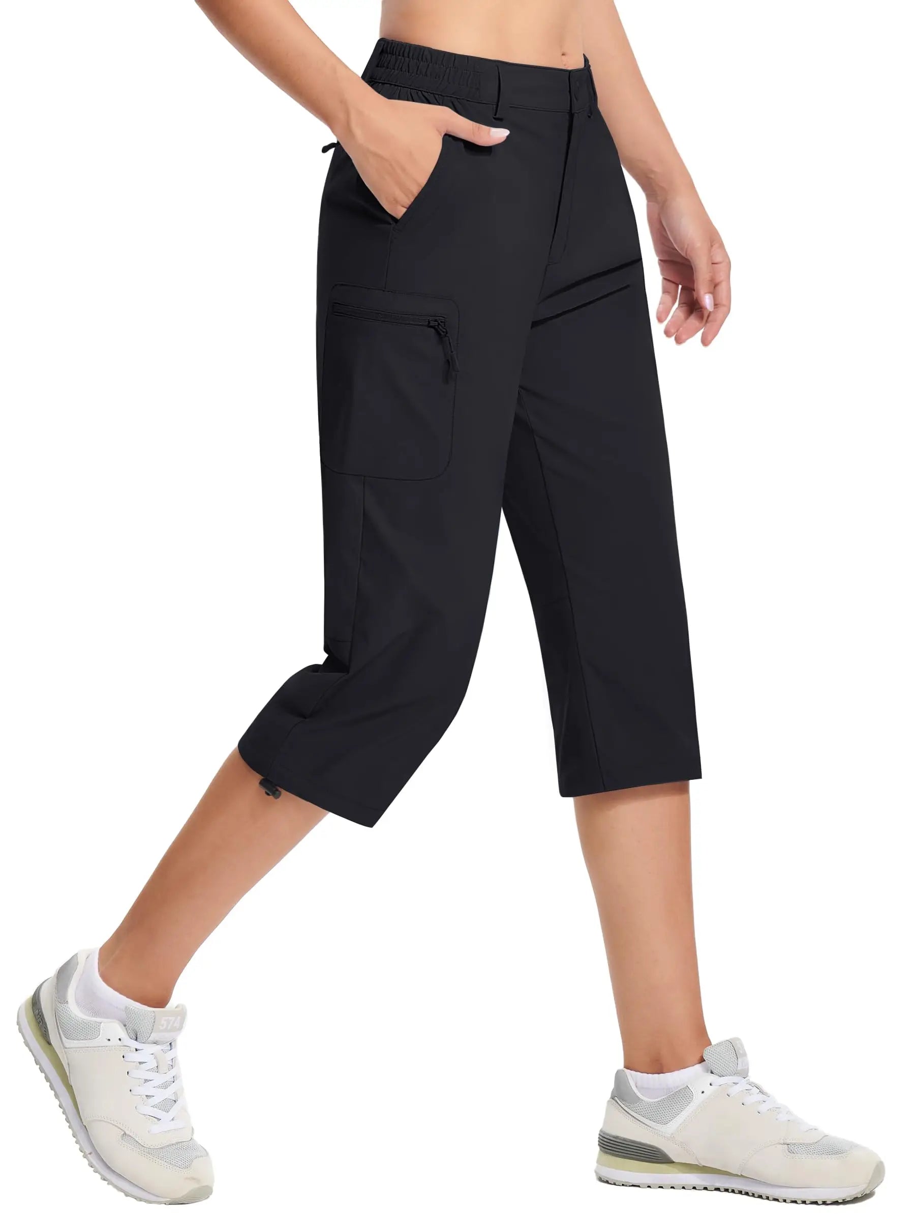 TACVASEN Quick Dry Knee Length Nylon Capris Womens Summer Hiking Casual Cargo Short Pant Lightweight Waterproof Shorts 5 Pockets