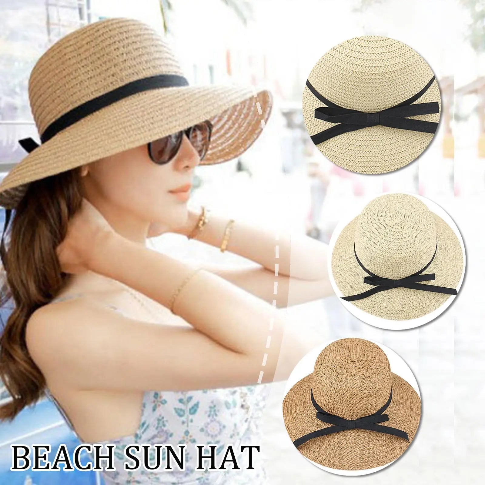 Foldable Straw Beach Hat UPF 50+