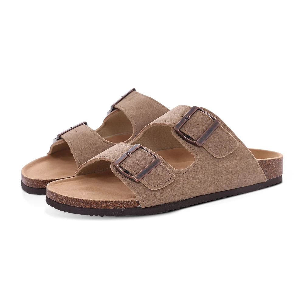 Adjustable Buckle Suede Mules