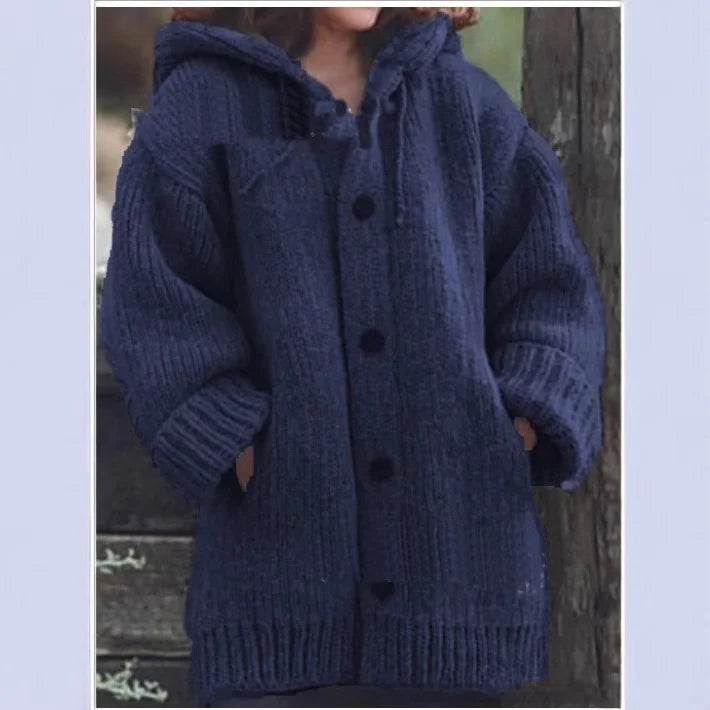 Cotton Knit Hooded Cardigan