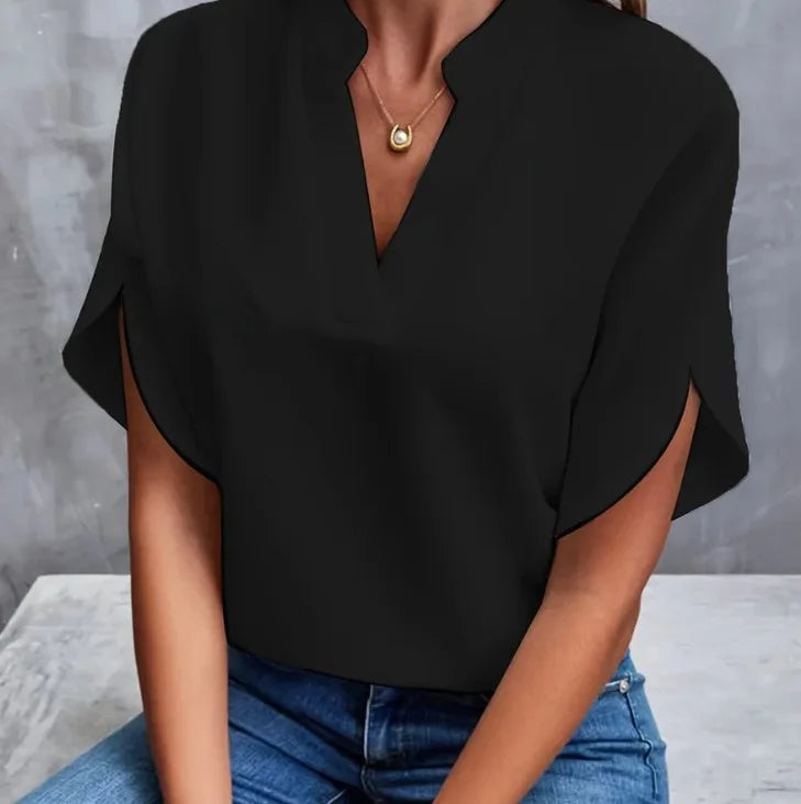 V-Neck Short-Sleeve Relaxed Blouse