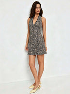Leopard Lace Halter Mini Dress