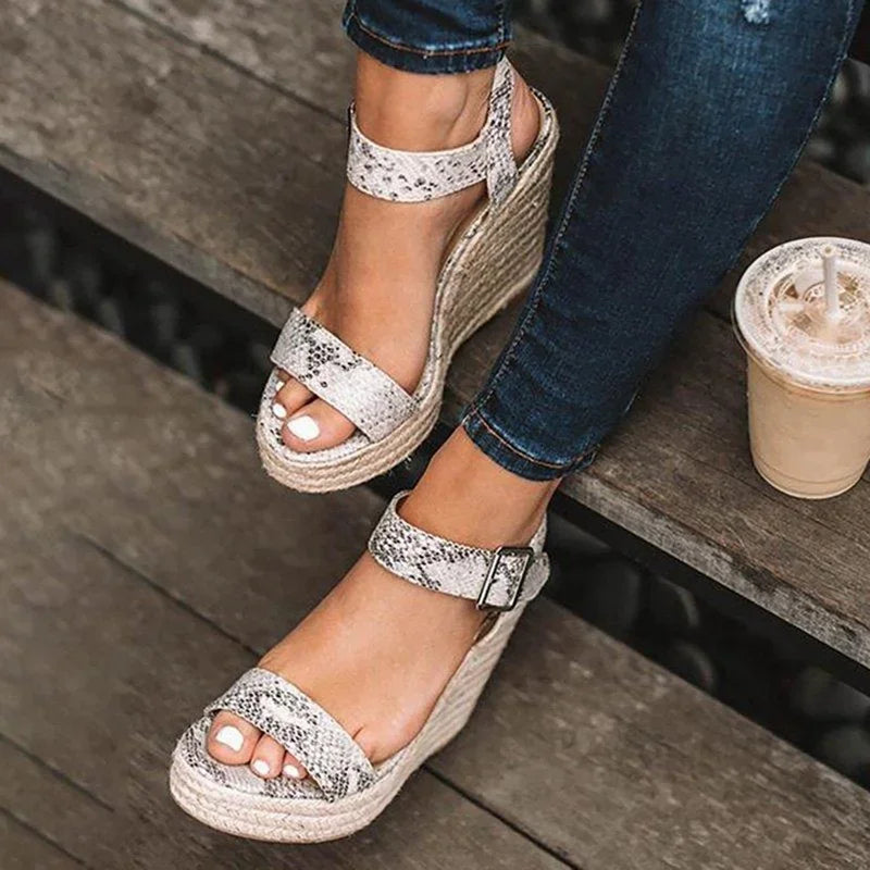 Cross-Strap Espadrille Wedge Sandals