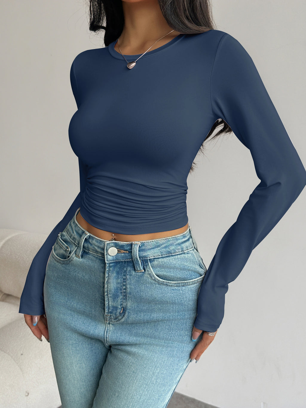 Long-Sleeve Slim-Fit Crop T-Shirt