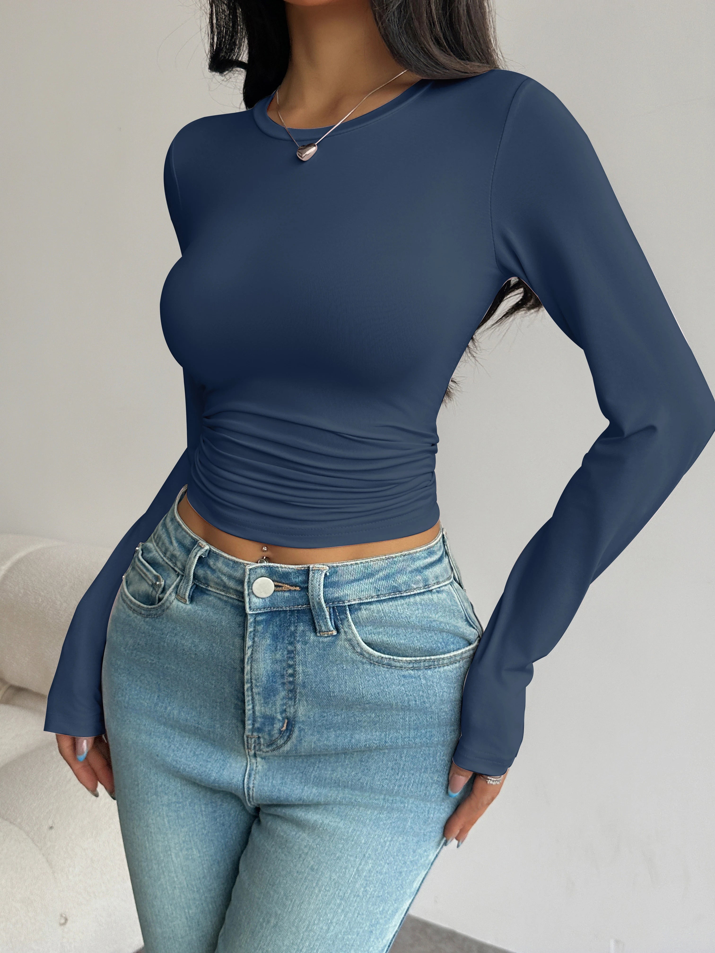 Long-Sleeve Slim-Fit Crop T-Shirt