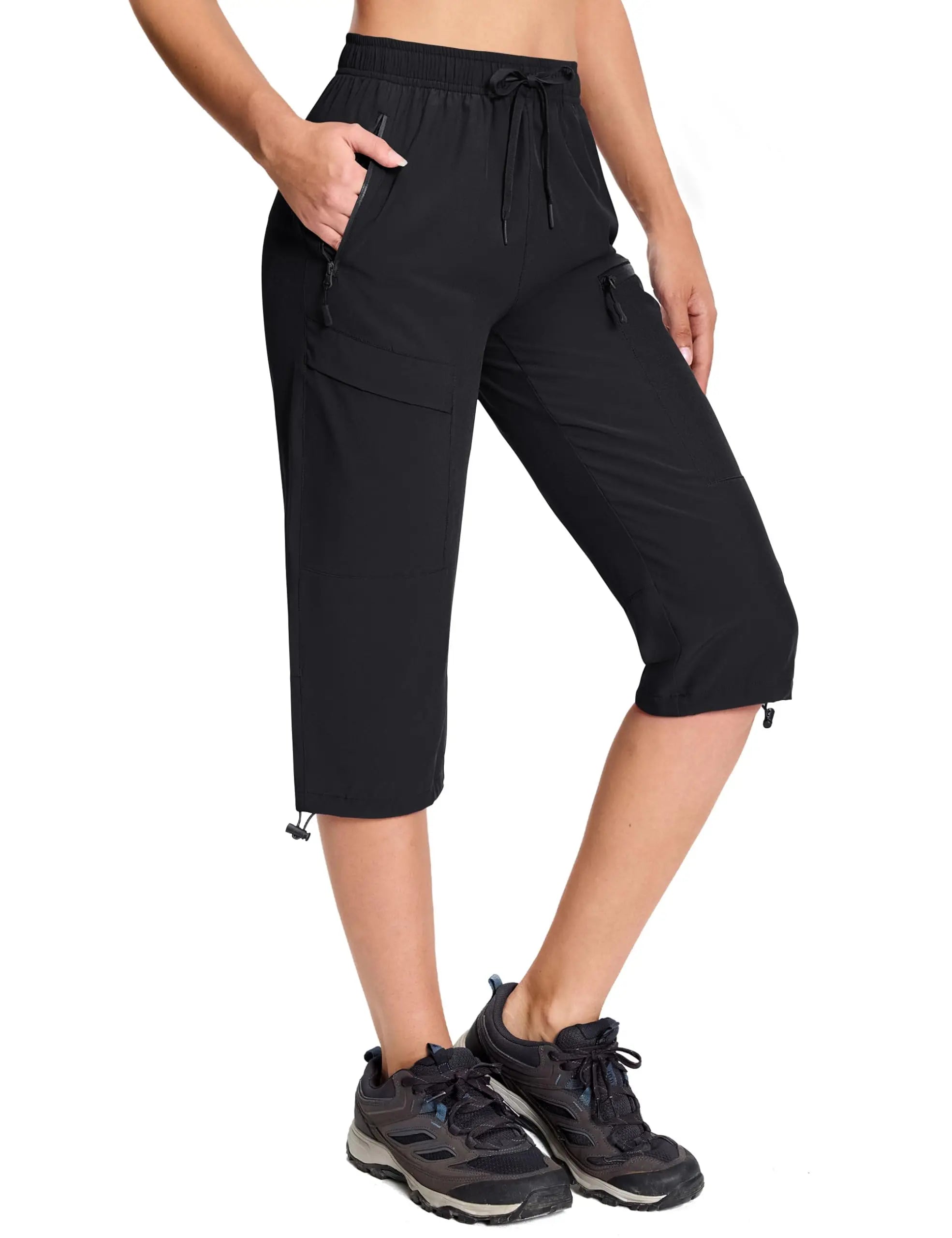 TACVASEN UPF50+ Quick Dry Capri Pants Womens Summer Hiking Cargo Pants 5 Pockets Waterproof Sun UV Protection Knee Length Shorts