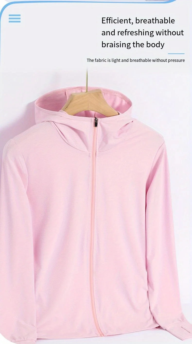 Summer Thin Ice Silk UV Women's Sunscreen Swimwear Jacket Front Zip UPF 50+ Fishing Clothing Couple Sunwear