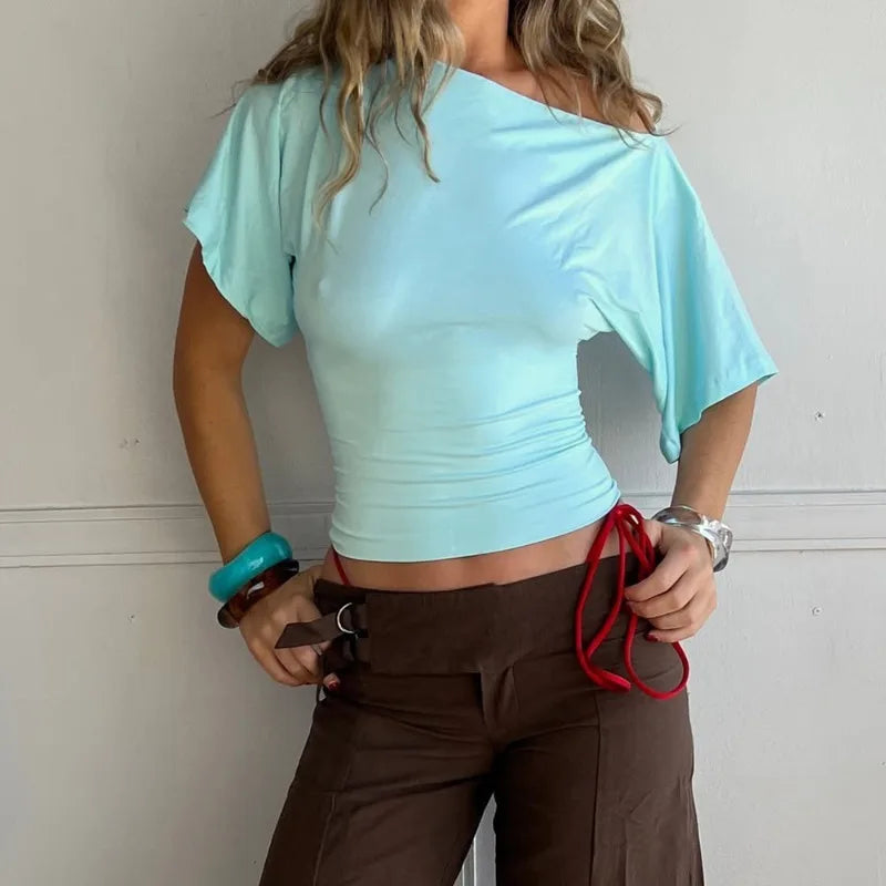 One-Shoulder Ruched Crop Tee