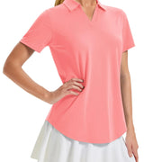 TACVASEN Womens UPF 50+ Sun Protection Golf Polo Shirts Short Sleeve V-Neck Curved Hem Tennis Tops Moisture Wicking Shirts