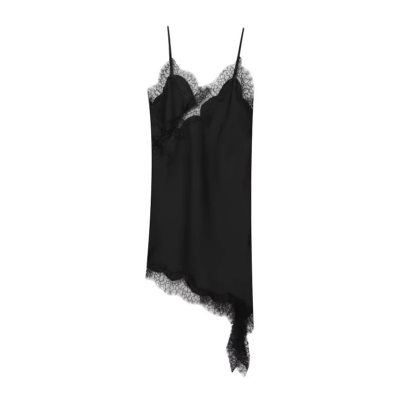 Asymmetric Lace Mini Slip Dress