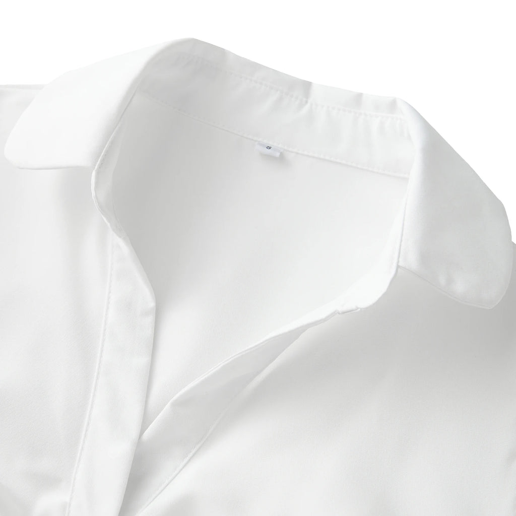 Button-Up Short-Sleeve Cropped Blouse