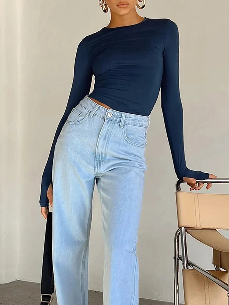 Thumbhole Long-Sleeve Crop Top