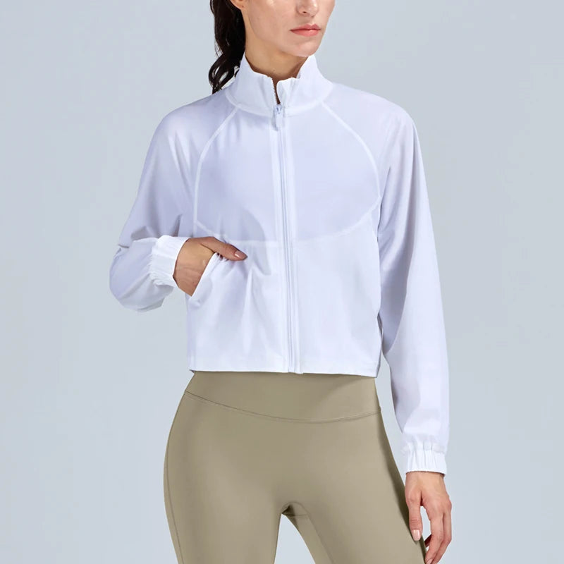 VITALINOVO Women's Athletic Workout Jacket UPF 50+ Long Sleeve Sun Protection Lightweight Shirts Zip Up Cropped Jackets Running