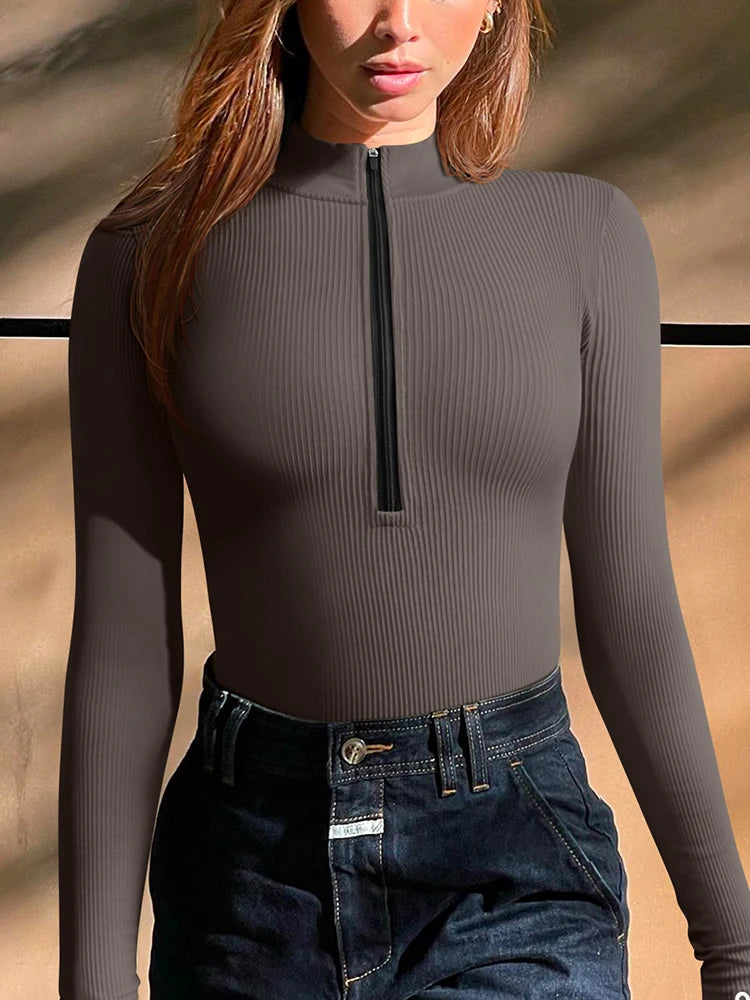Seamless Ribbed Long-Sleeve Yoga Top