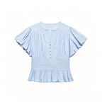 Chiffon Ruffle Puff-Sleeve Blouse