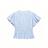 Chiffon Ruffle Puff-Sleeve Blouse