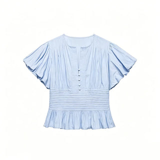 Chiffon Ruffle Puff-Sleeve Blouse