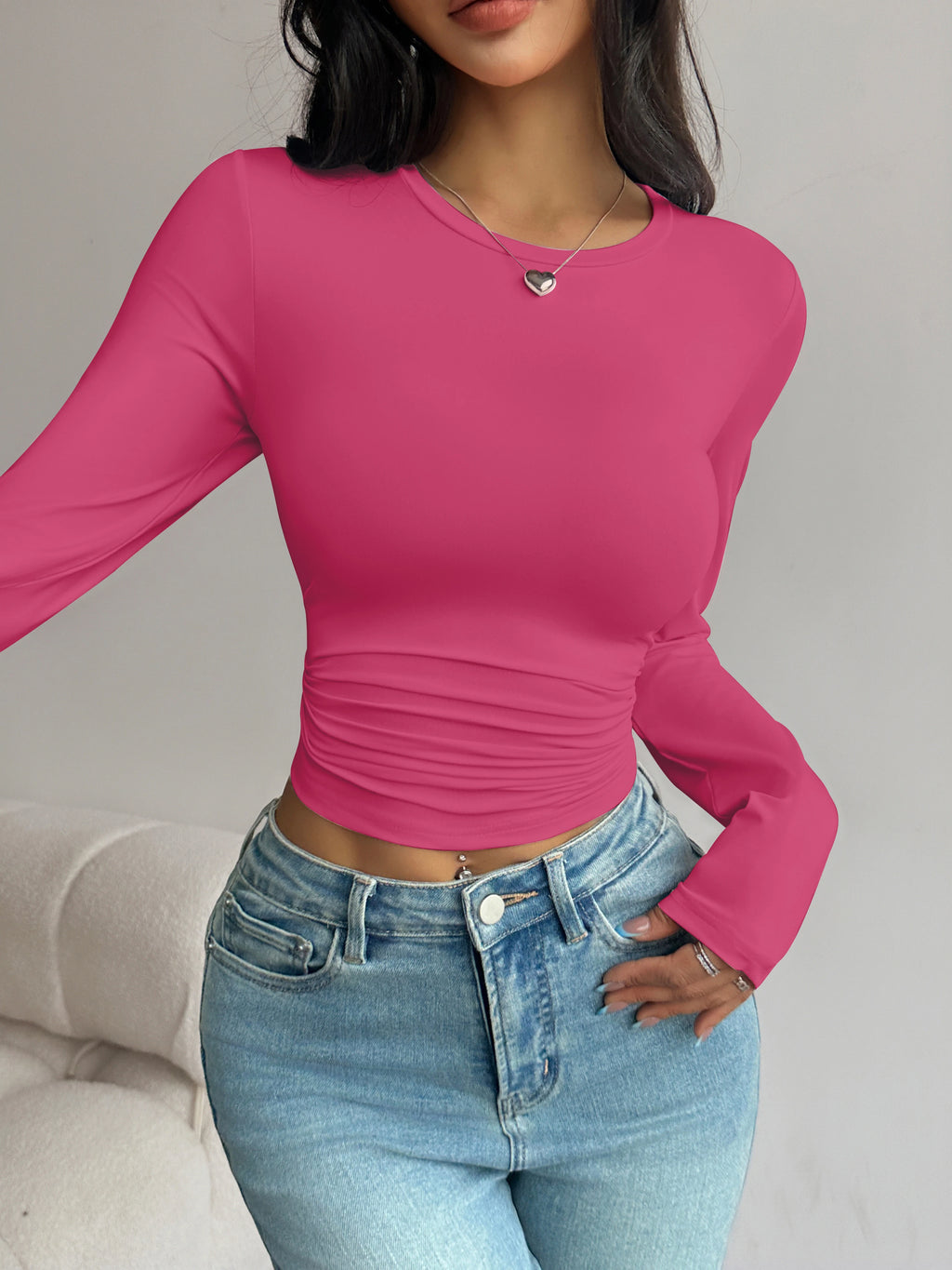 Long-Sleeve Slim-Fit Crop T-Shirt