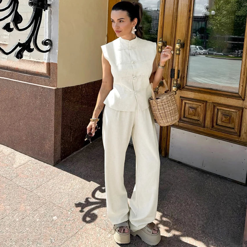 Cotton-Linen Vest & Trousers Set