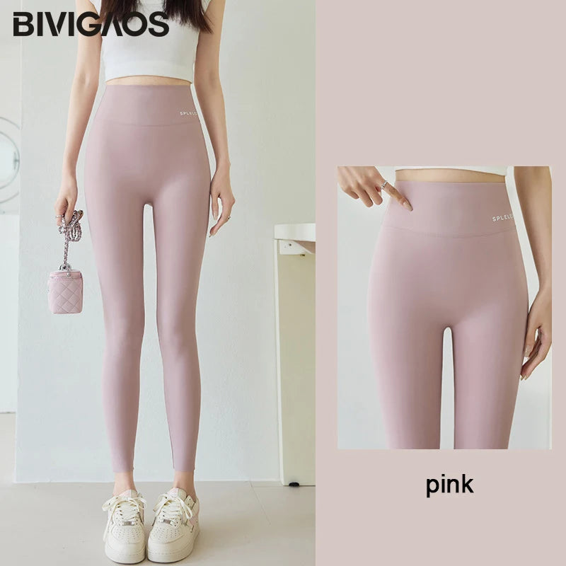 BIVIGAOS Summer Letters Ultra-Thin Shark Leggings Women High Waist Tight Fitness Leggings Seamless Sexy Sun Protection Leggings