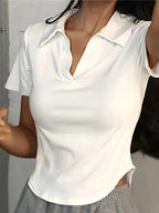 V-Neck Short-Sleeve Slim-Fit Crop T-Shirt