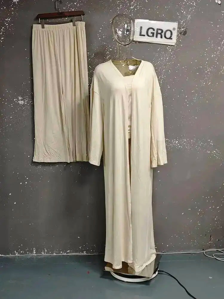 Three-Piece Cardigan & Wide-Leg Pants Set