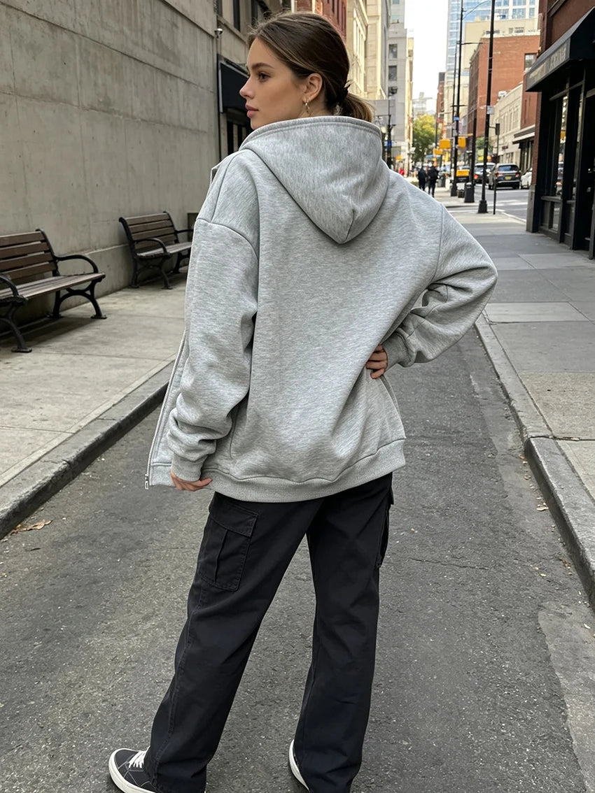 Hidden Hills Oversized Zip Hoodie in Grey by Aurelia Sun