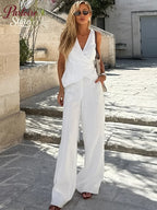 Linen Wrap Top & Wide-Leg Pants Set