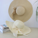 Bow-Trim Floppy Straw Sun Hat
