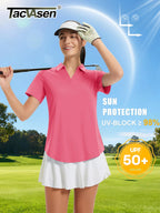 TACVASEN Womens UPF 50+ Sun Protection Golf Polo Shirts Short Sleeve V-Neck Curved Hem Tennis Tops Moisture Wicking Shirts