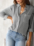 Striped Long-Sleeve Relaxed Blouse