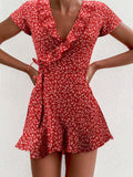 Floral Ruffle Wrap Mini Dress