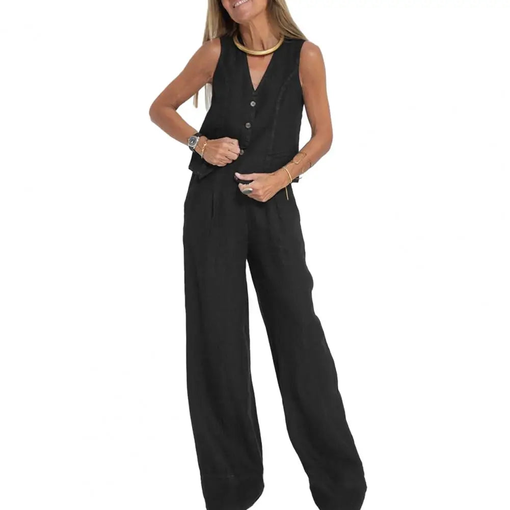 Linen Tank Top & Wide-Leg Pants Set