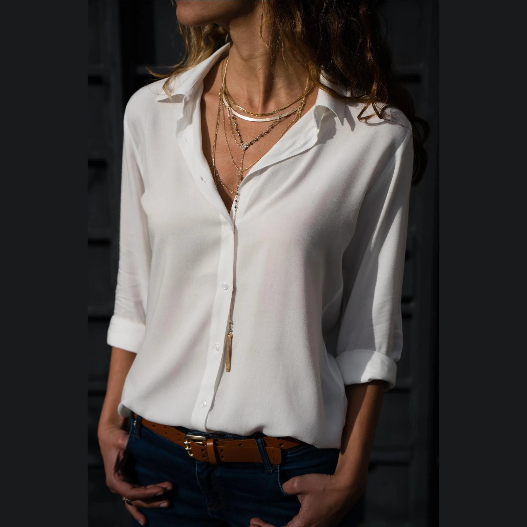 Relaxed Polo-Collar Button Shirt