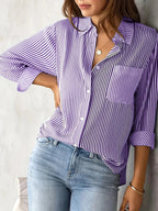 Striped Long-Sleeve Relaxed Blouse