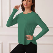 Ladies' curved hem sun-protective shirts, SPF shirts, long-sleeved T-shirts, hiking, fishing, outdoor fitness and running shirts
